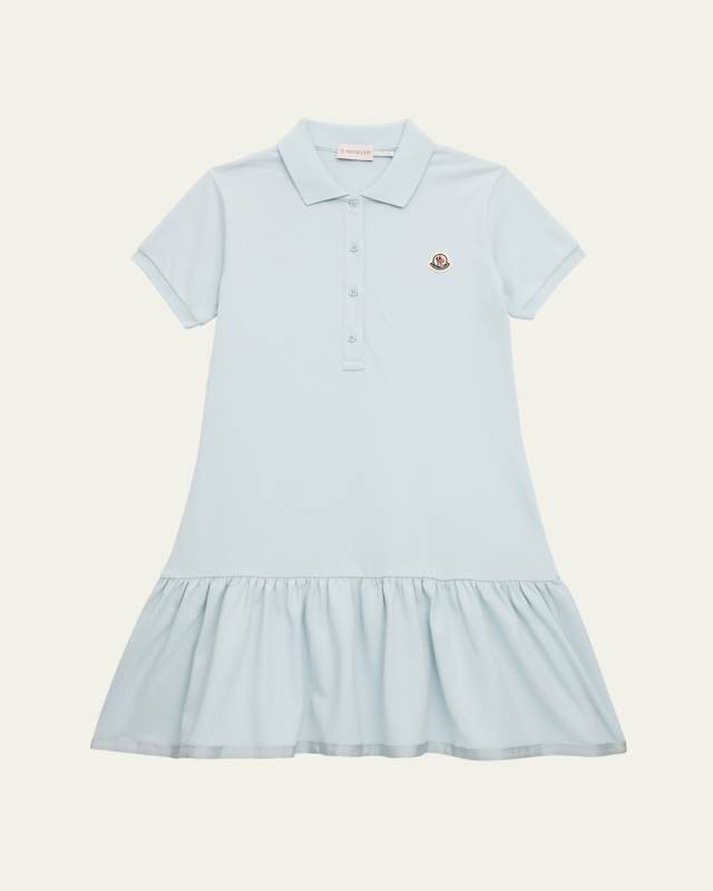 Girl's Drop-Waist Short-Sleeve Polo Dress, Size 12-